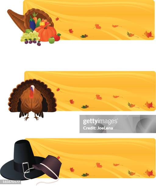 thanksgiving banners - thanksgiving cornucopia stock illustrations