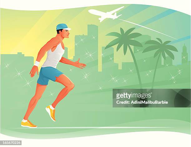 running in the city - jogging city stock illustrations