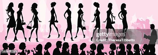 illustrations, cliparts, dessins animés et icônes de silhouette féminine défilé de mode - podium de défilé