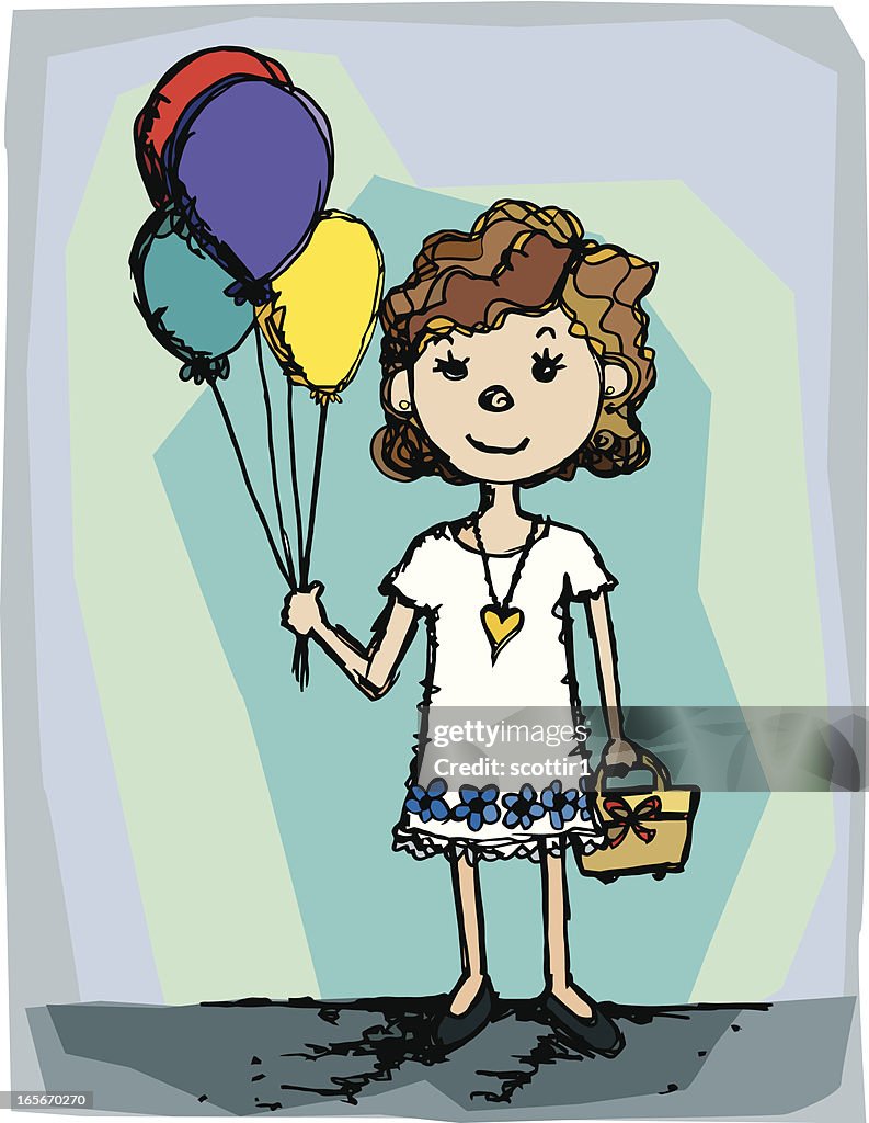 Pretty Girl With Purse and Balloons