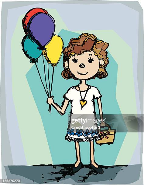 pretty girl with purse and balloons - young at heart stock illustrations