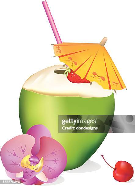 tropische kokosnuss-drink - coconut milk stock-grafiken, -clipart, -cartoons und -symbole