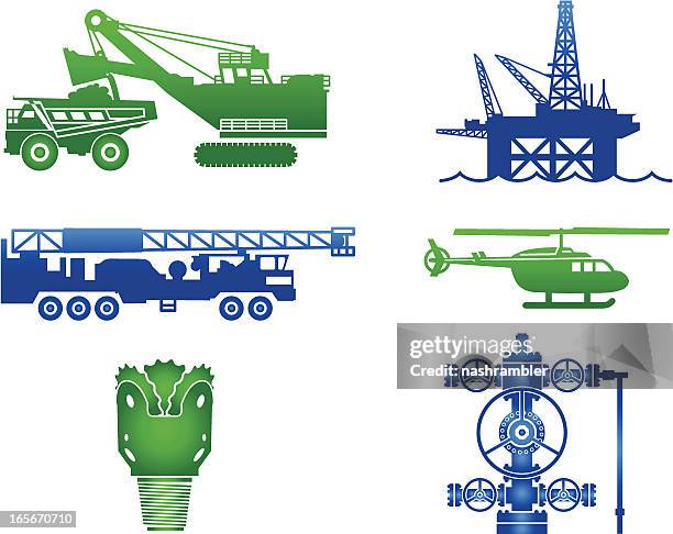 oil industry equipment images in blue and green - wellhead stock illustrations