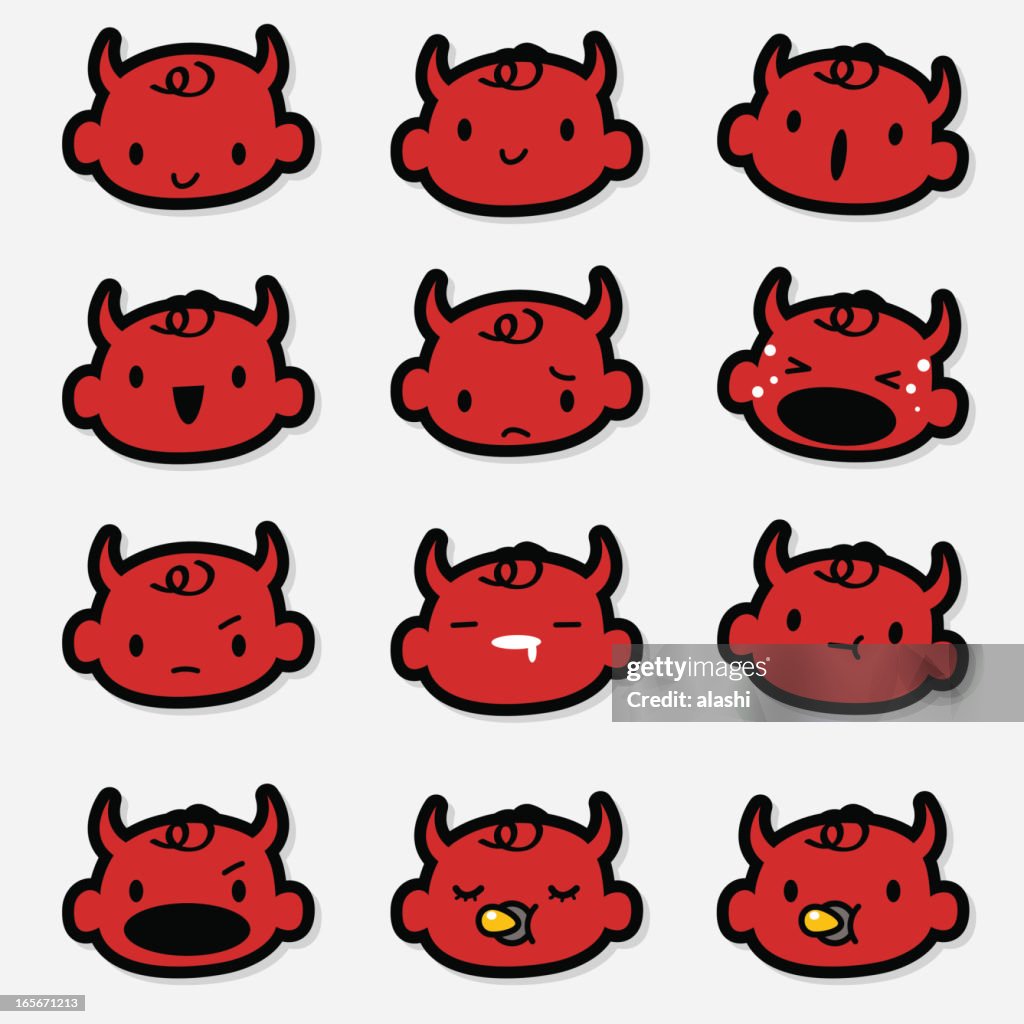 Icon ( Emoticons ) - Cute Devil Baby Face( mad, crying, smiling)