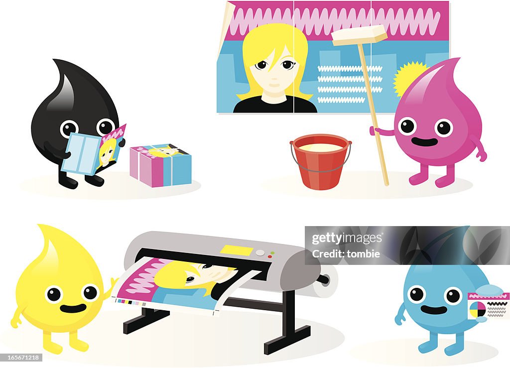 CMYK Ink-Drop Characters - Set 4