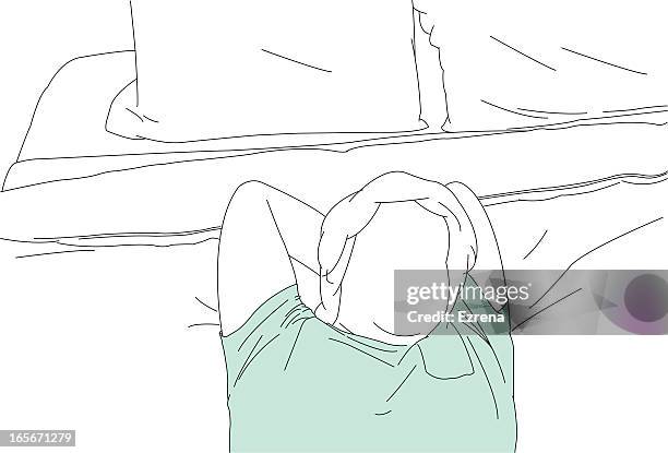 in my bed - man sleeping bed stock illustrations