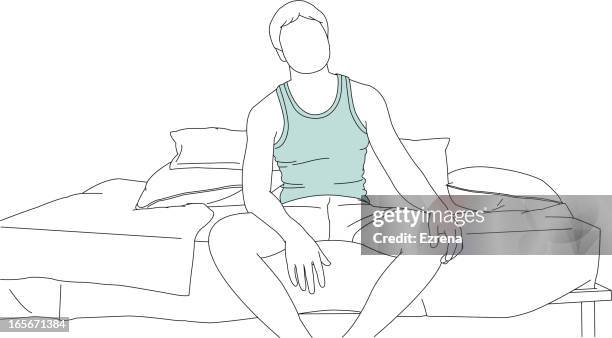 sitting in bed - mattress stock illustrations