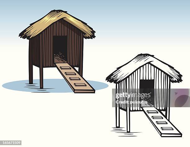 häuser-island-hütte - thatched roof stock-grafiken, -clipart, -cartoons und -symbole