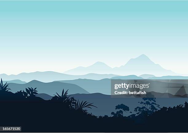 ilustraciones, imágenes clip art, dibujos animados e iconos de stock de amanecer en las montañas de invierno - hill