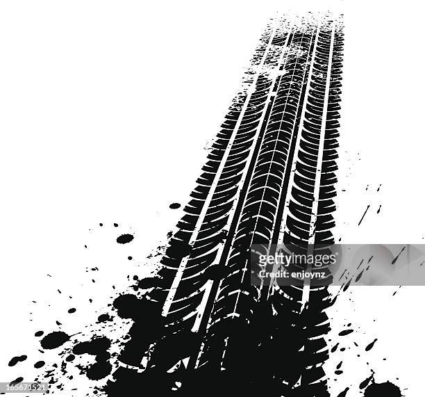 dirty tyre tracks - car texture stock illustrations