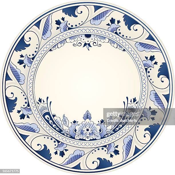 antique delft blue plate - porcelain background stock illustrations
