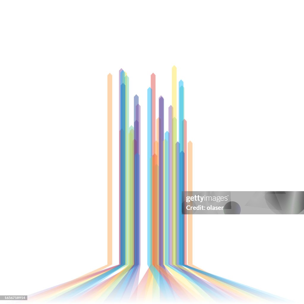 A 3d Bar Graph Features Transparent Overlapping Bars Of Random Lengths ...