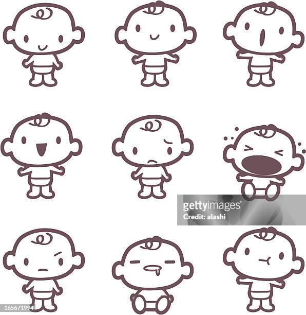 icon, emoticons - cute baby ( mad, crying, smiling, drool ) - saliva bodily fluid stock illustrations