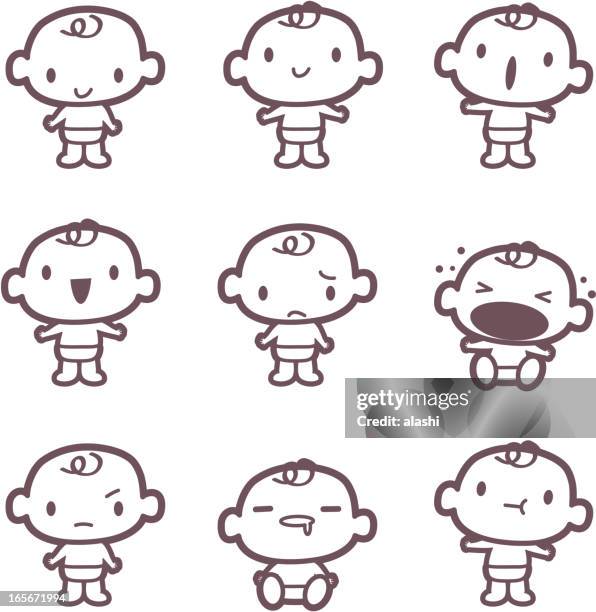 icon, emoticons - cute baby ( mad, crying, smiling, drool ) - angry child vector stock illustrations