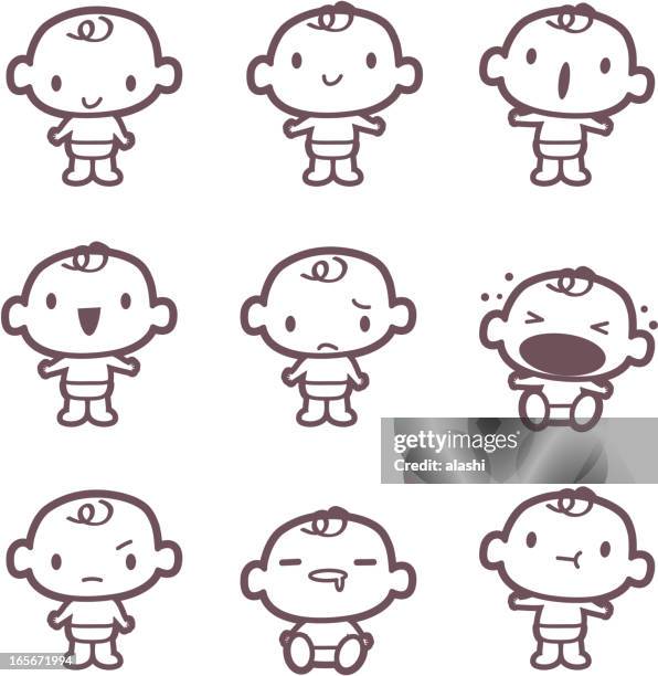 icon, emoticons - cute baby ( mad, crying, smiling, drool ) - cry baby cartoon stock illustrations