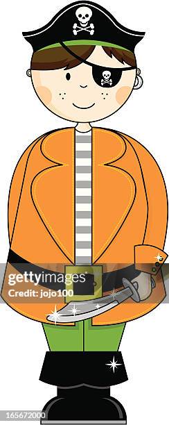 halloween pirate boy character icon - orange coat stock illustrations