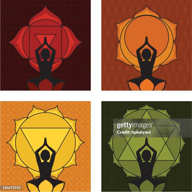 chakras 1 - 4 - namaste stock illustrations