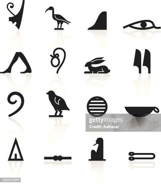 schwarze symbole-hieroglyphenschrift - archäologie stock-grafiken, -clipart, -cartoons und -symbole