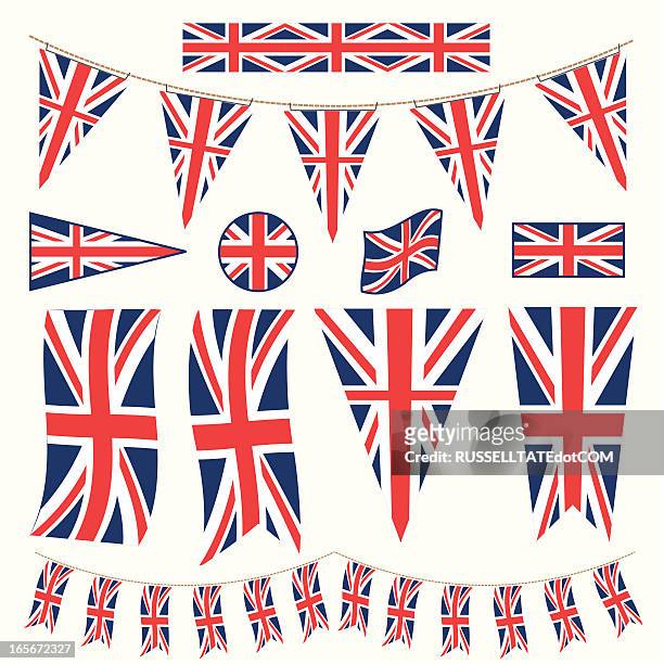 stockillustraties, clipart, cartoons en iconen met british bunting pennants and flags - bunting