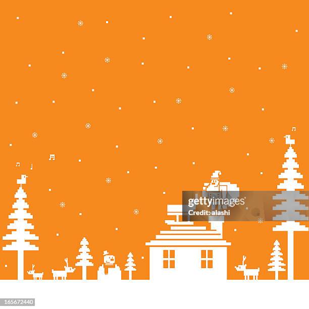 vektor-pixel art von merry christmas-englische redewendung - kamin stock-grafiken, -clipart, -cartoons und -symbole