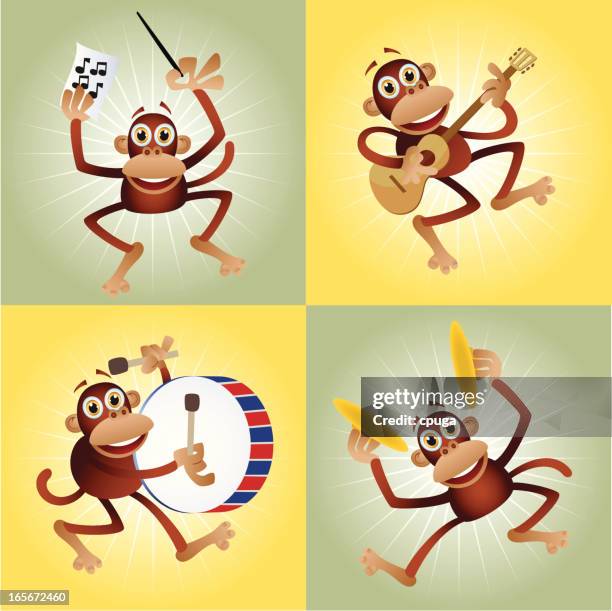 ilustraciones, imágenes clip art, dibujos animados e iconos de stock de mono de historieta banda - monada
