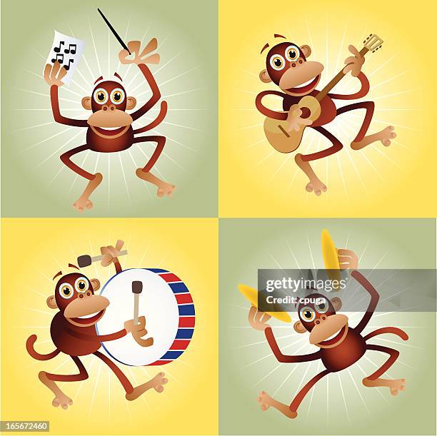 cartoon monkey band - cymbal stock illustrations