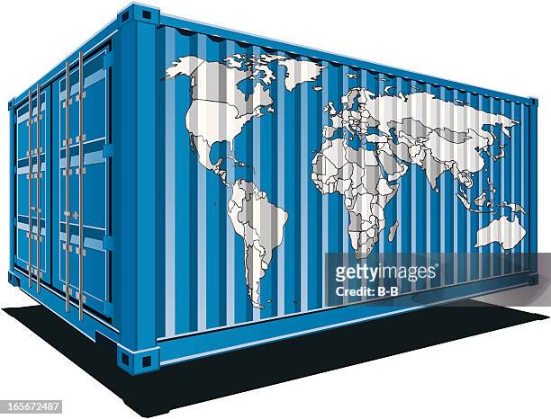 stockillustraties, clipart, cartoons en iconen met cargo containers-world - rail freight