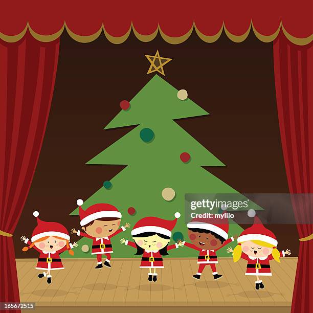 kids in a christmas party - school play stock illustrations