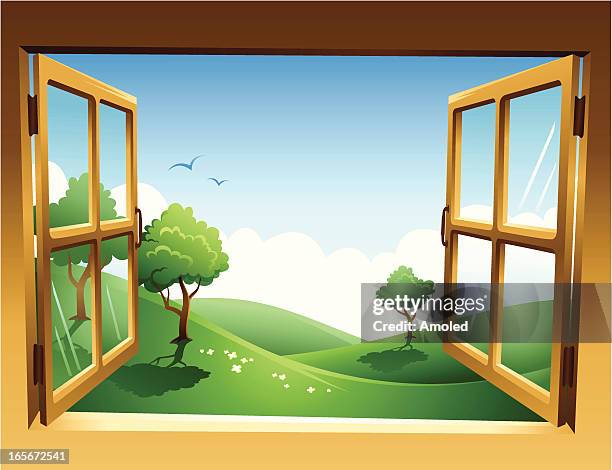 ilustraciones, imágenes clip art, dibujos animados e iconos de stock de paisaje de primavera - windows