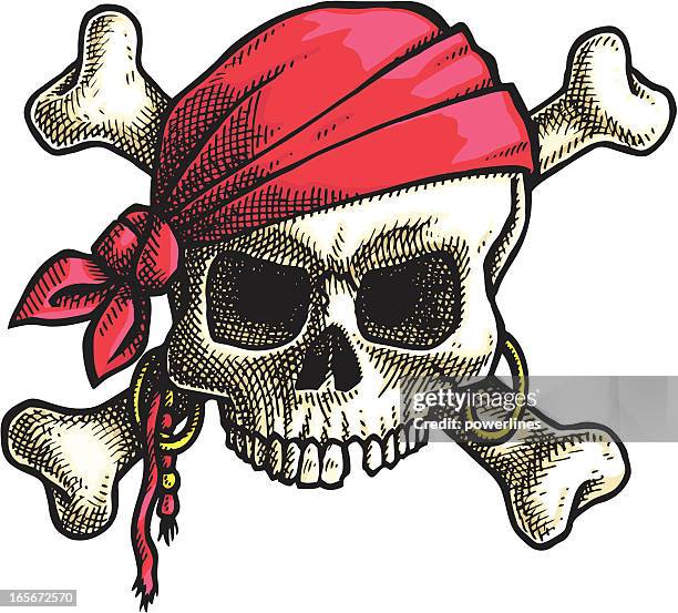 skull and crossbones - skull with bandana stock illustrations