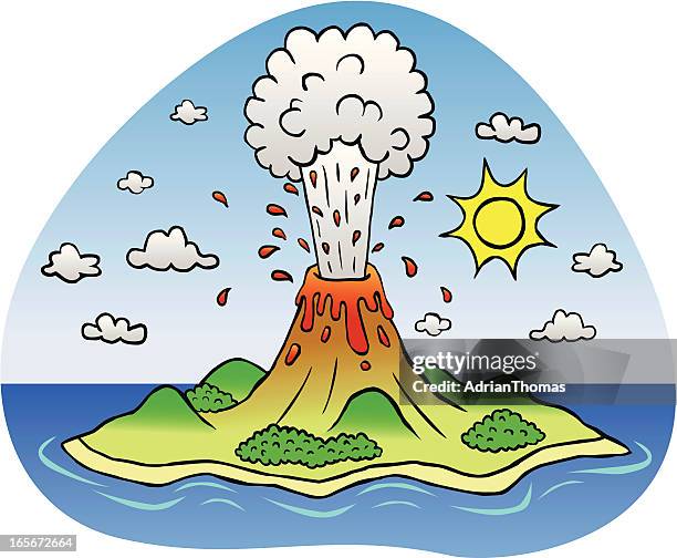 erupting volcano island - active volcano stock illustrations