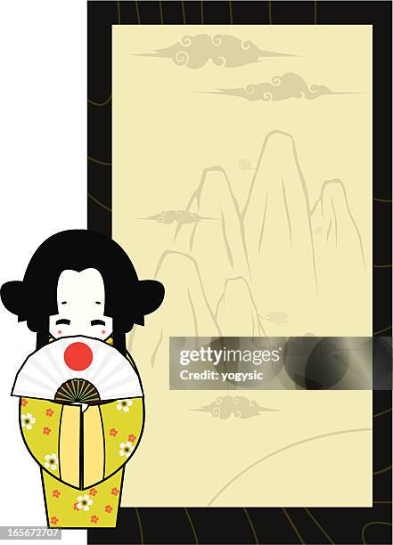 japanese label with paintings part 2 - folding flag stock illustrations