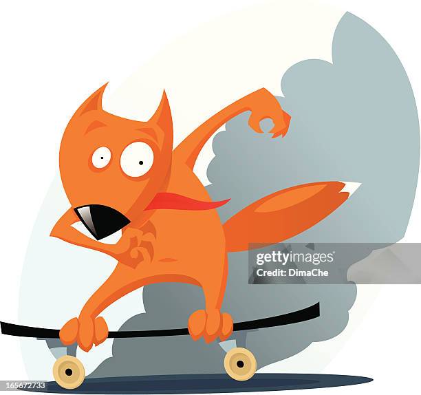 illustrations, cliparts, dessins animés et icônes de fox le skate-board - speed skating