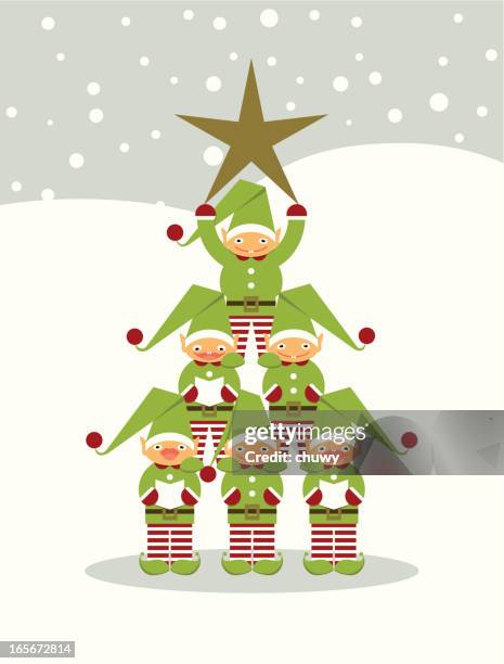 elves' christmas tree - funny elf stock illustrations