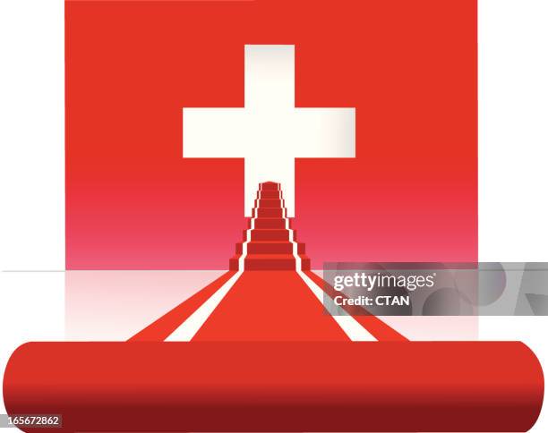 swiss flag and red carpet - swiss culture stock illustrations