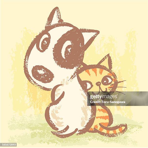 dog and cat are turning around - bull terrier stock illustrations