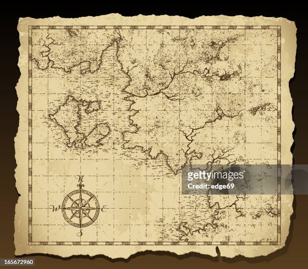 vintage map on parchment - vellum stock illustrations