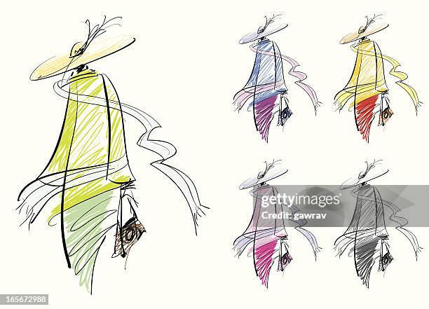 fashion sketch - shawl stock illustrations