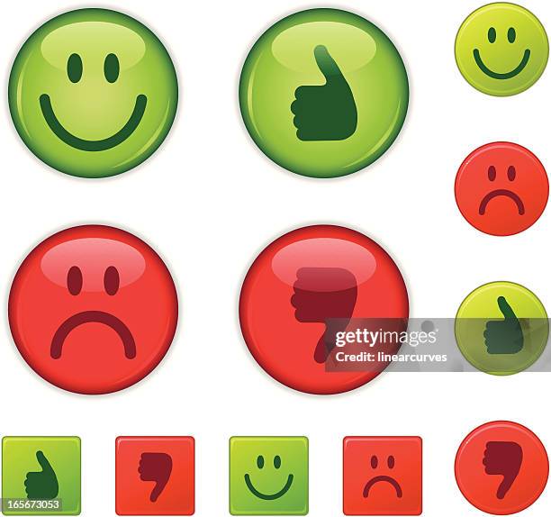 good/bad, right/wrong, happy/sad, thumbs-up/thumb down - frowning stock illustrations