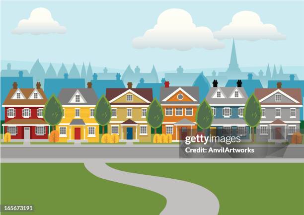 city houses - residential building city stock illustrations