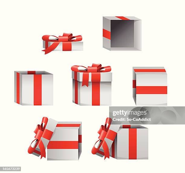 set of christmas gift box present icons - satin stock illustrations