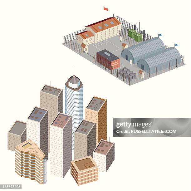 stadt und military base - military base stock-grafiken, -clipart, -cartoons und -symbole