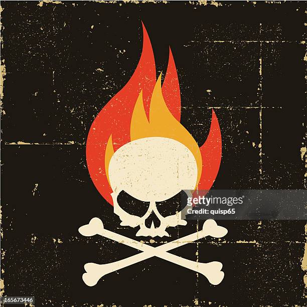 stockillustraties, clipart, cartoons en iconen met grunge fire skull and crossbones - vlam