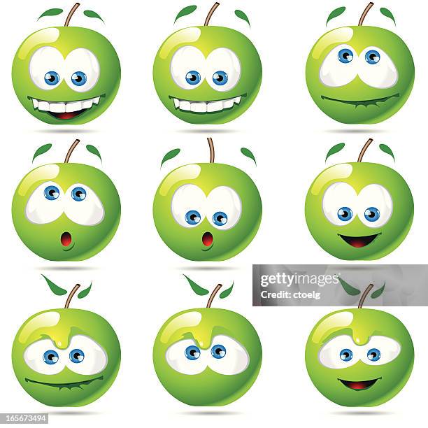 stockillustraties, clipart, cartoons en iconen met sour apples - granny smith appel