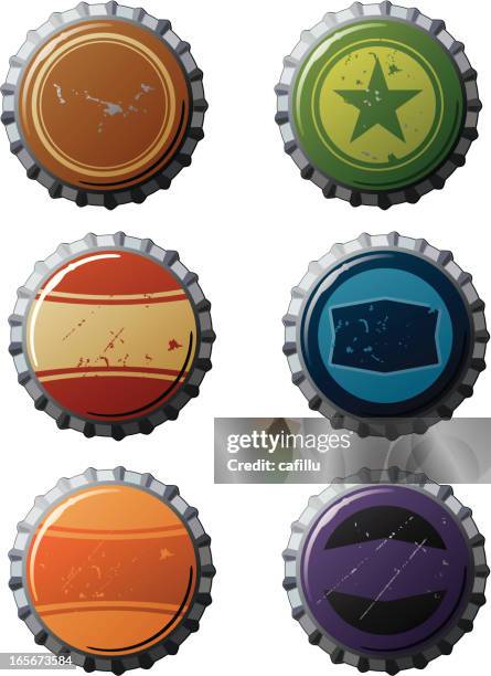 bottle caps with retro designs - bottle cap stock illustrations