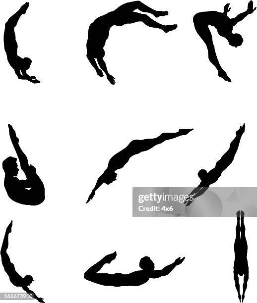 divers (cartoon style) - male gymnast stock illustrations