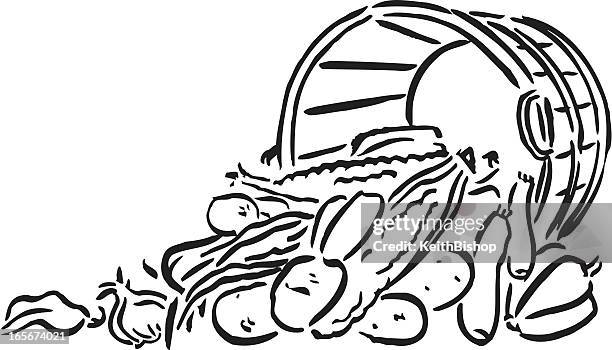 vegetable basket fall harvest - growing peppers stock illustrations