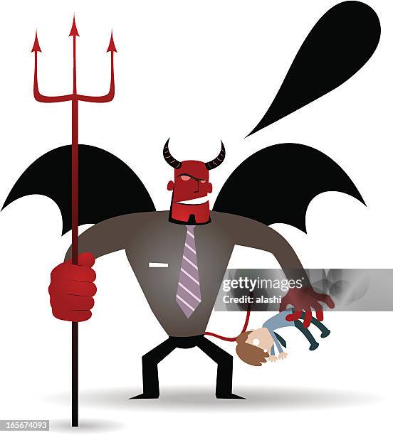 business demon (böse geschäftsmann) hält trident oder ein opfer - sin mangas stock-grafiken, -clipart, -cartoons und -symbole