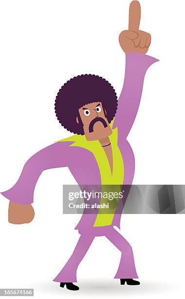 キングのディスコやダンス男性、1970s dude ポイントの上昇スタイリング - afro点のイラスト素材／クリップアート素材／マンガ素材／アイコン素材