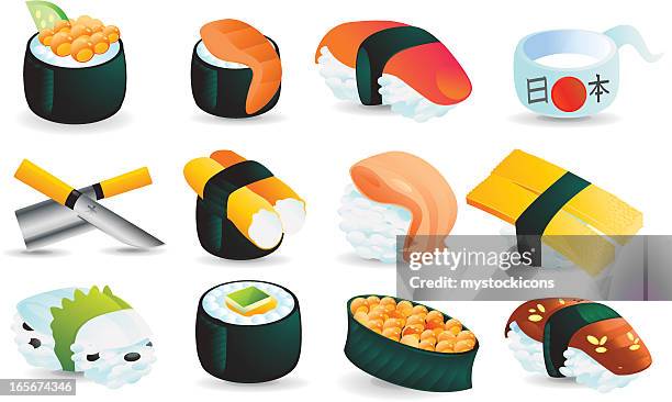 sushi icon set - caviar stock illustrations